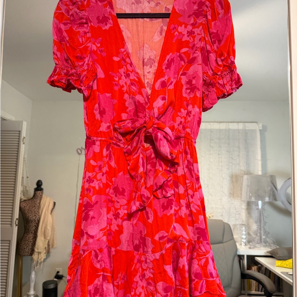 Olivaceous Red and Pink Floral Mini Dress